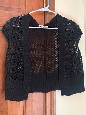 White House Black Market Black Sequined Knit Shrug
